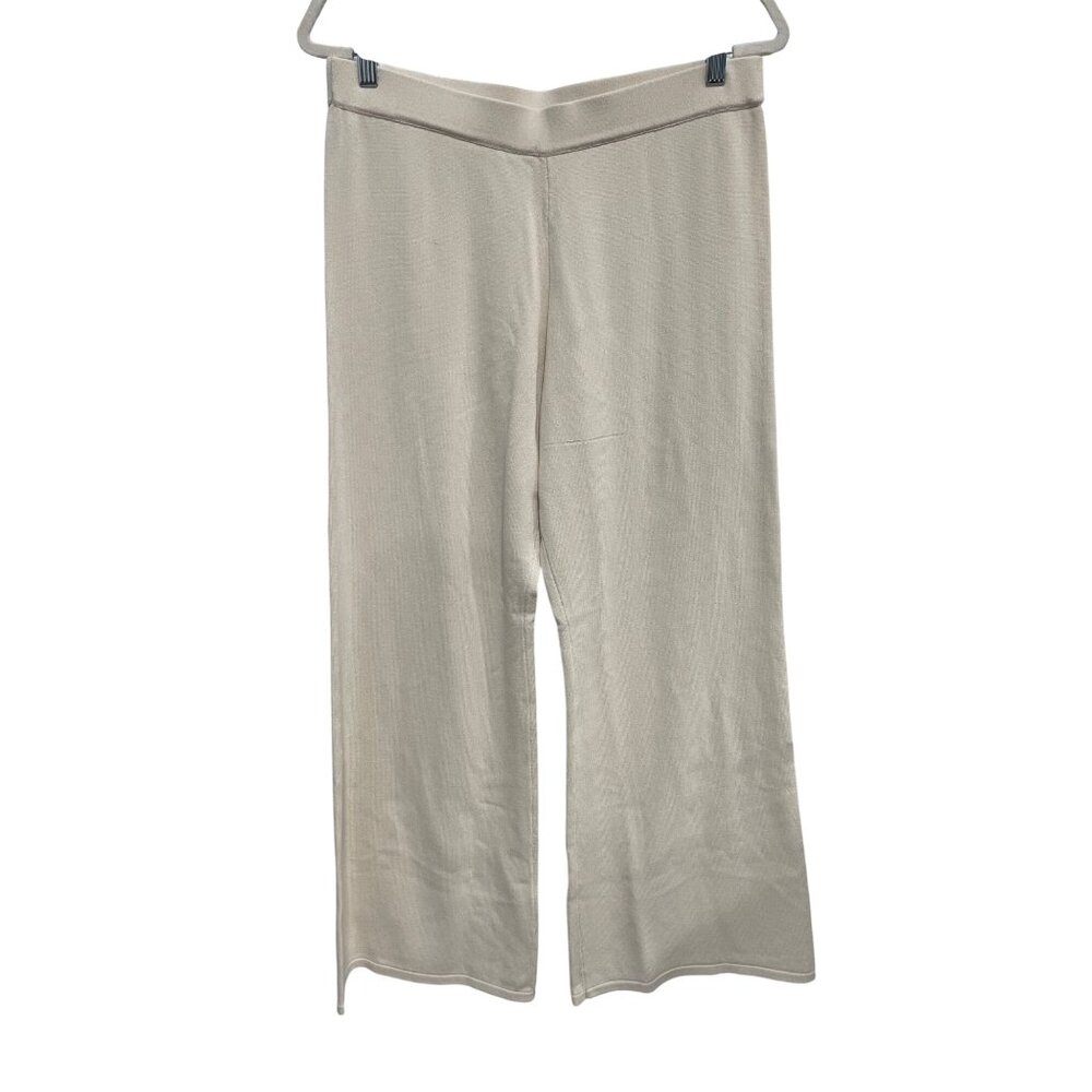Wynne Collection Wide Leg Pants Size Large Pull On Elastic Waist Beige Knitwear